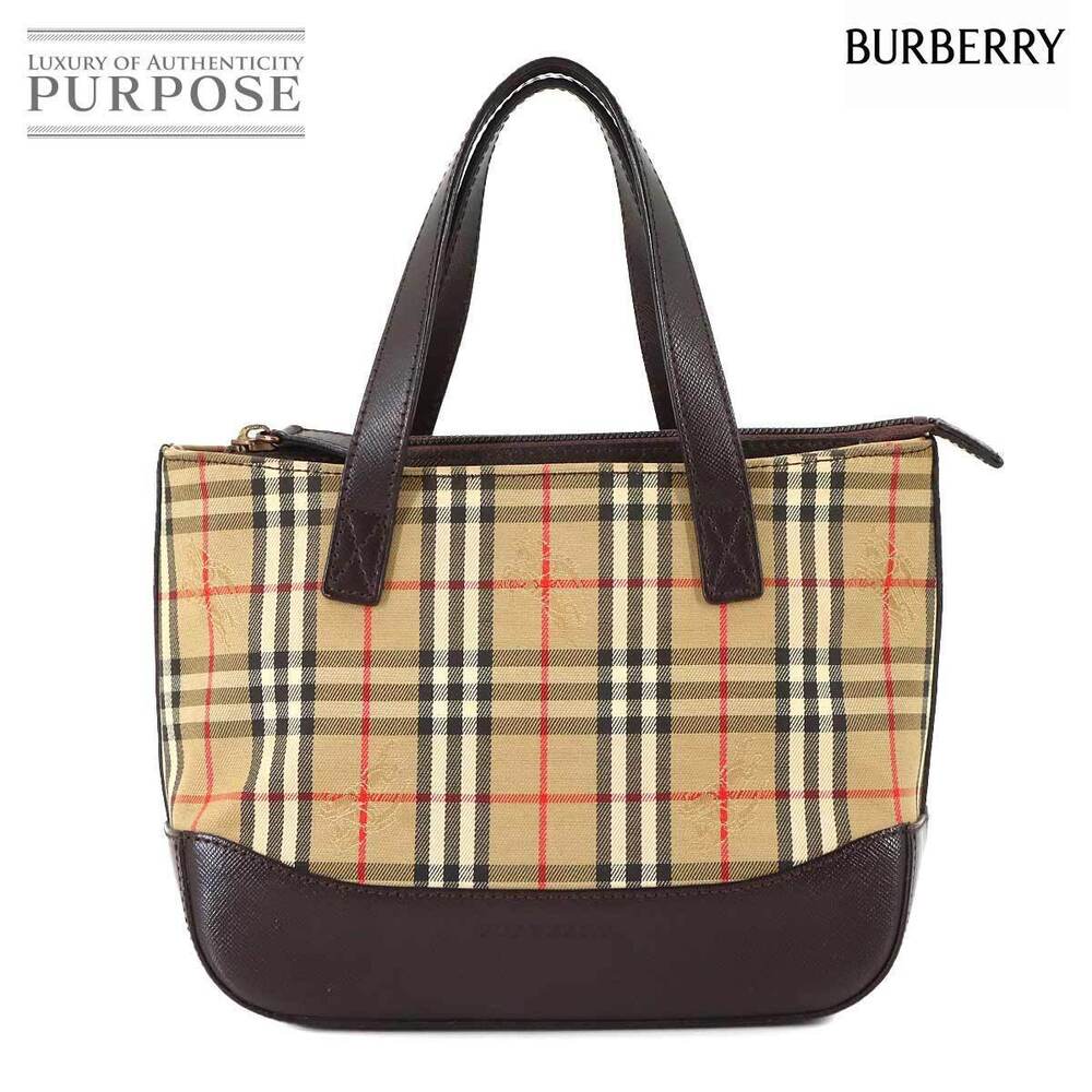 Burberry Haymarket Check Handbag Canvas Leather Beige Brown